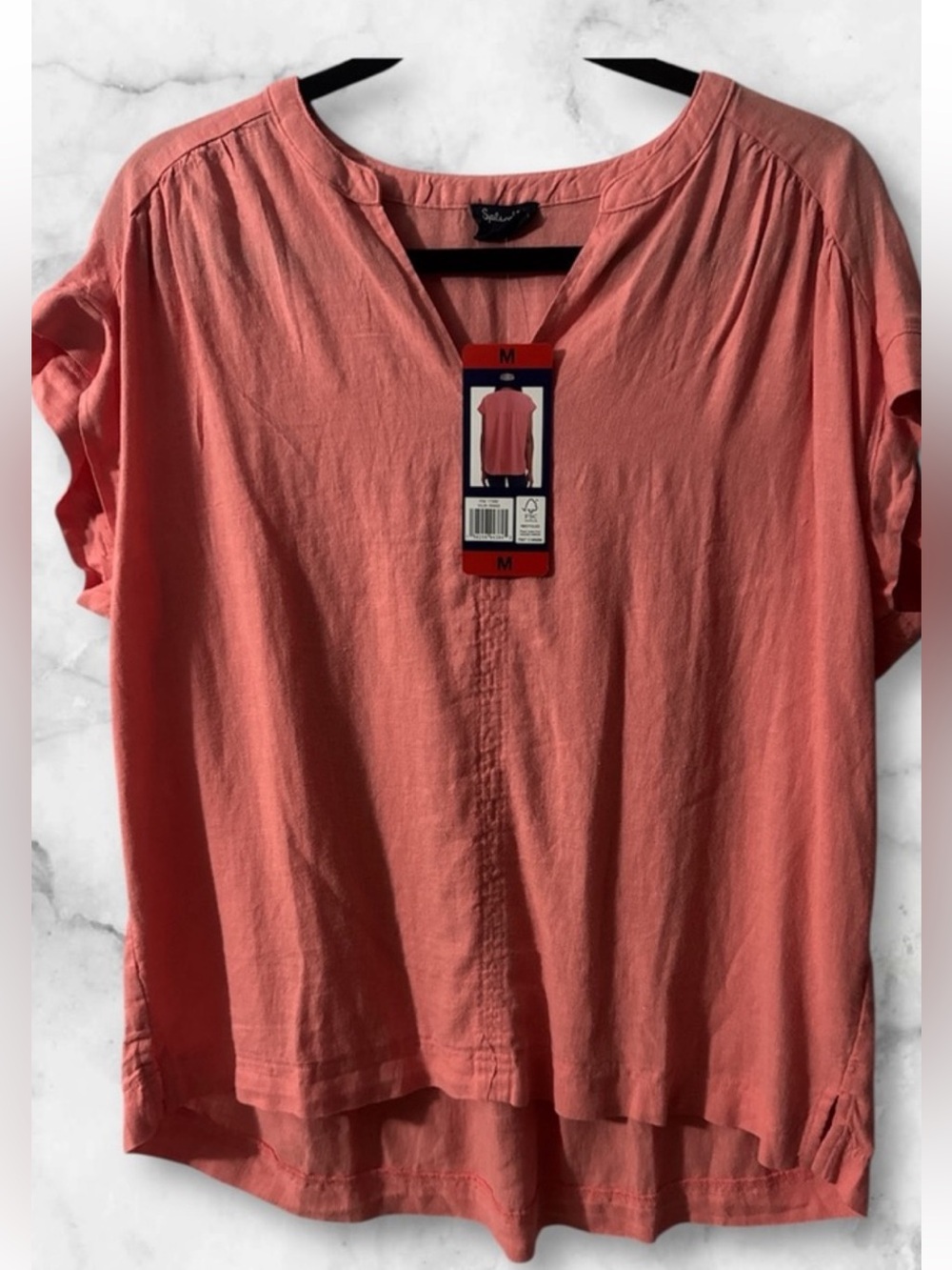 Splendid Coral Pink Short Sleeve V-Neck Blouse size medium nwt